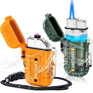 LcFun 2 Pack Waterproof Outdoor Lighter, Windproof Torch Orange+camouflage